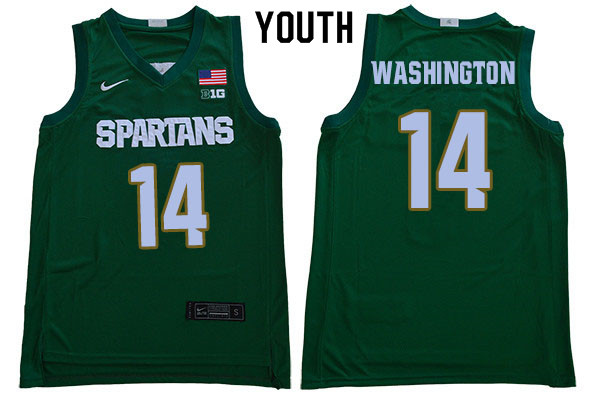 Youth Michigan State Spartans #14 Brock Washington NCAA Nike Authentic Green 2020 College Stitched Basketball Jersey OE41A33UJ
